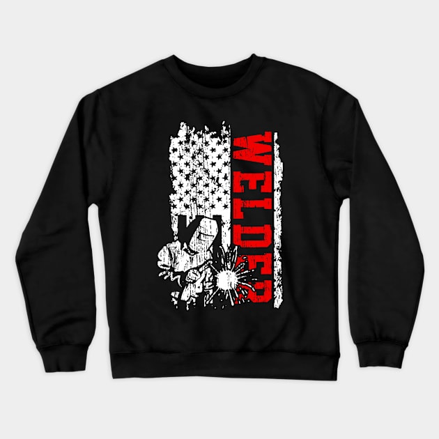 Welder American Flag Patriotic Crewneck Sweatshirt by QUYNH SOCIU